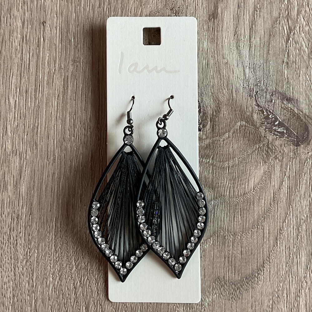 I AM Black and Silver thread Earrings